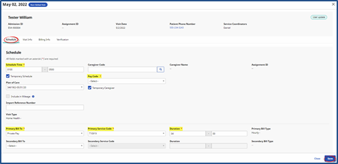 Schedule Visit Tab Scheduling a Non-Skilled Visit